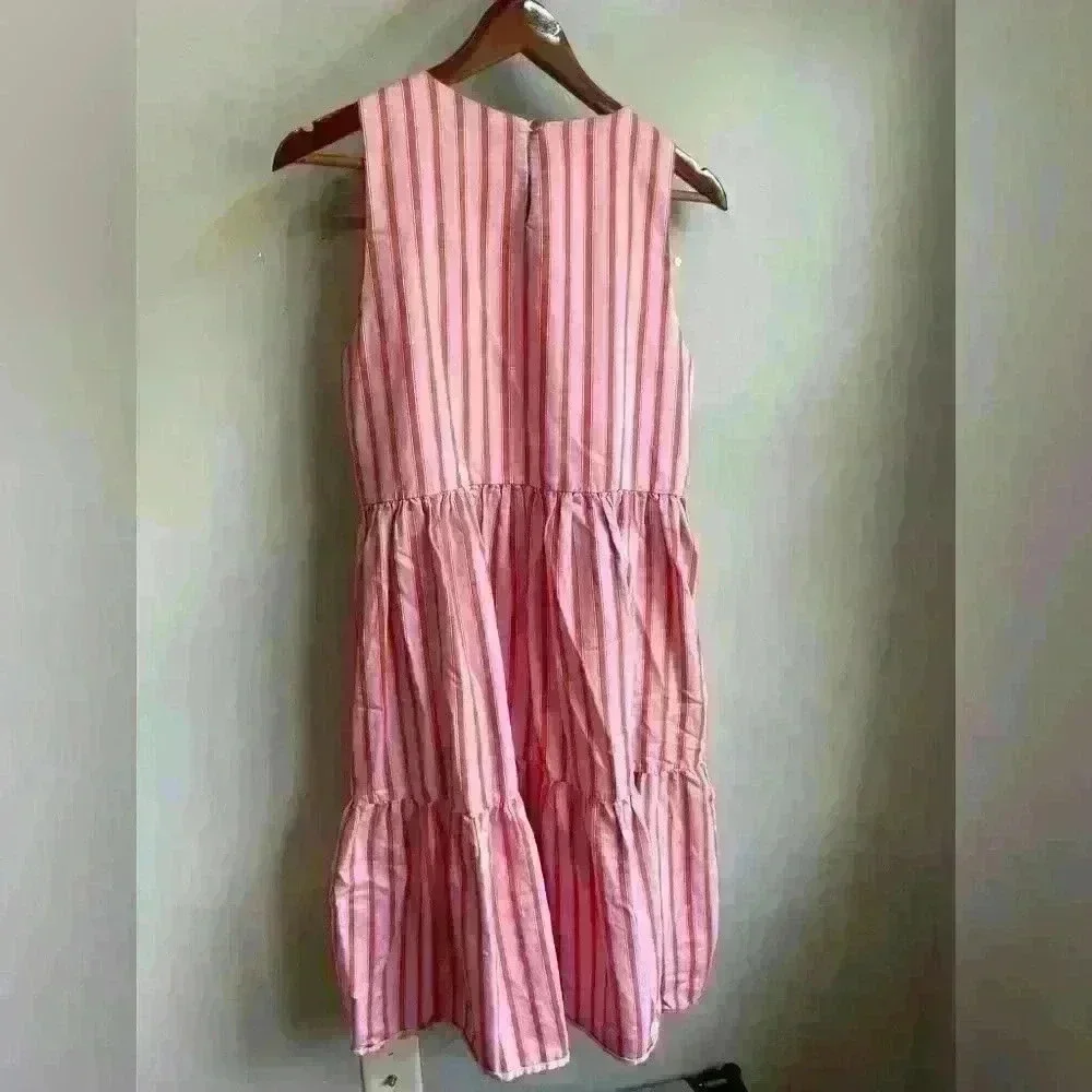MDS Stripes Pink Red Barbie Stripe Peasant Mini Dress Sleeveless RTR Size 2 - Picture 6 of 8